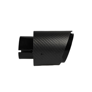 Side profile of a single black carbon exhaust tip.
